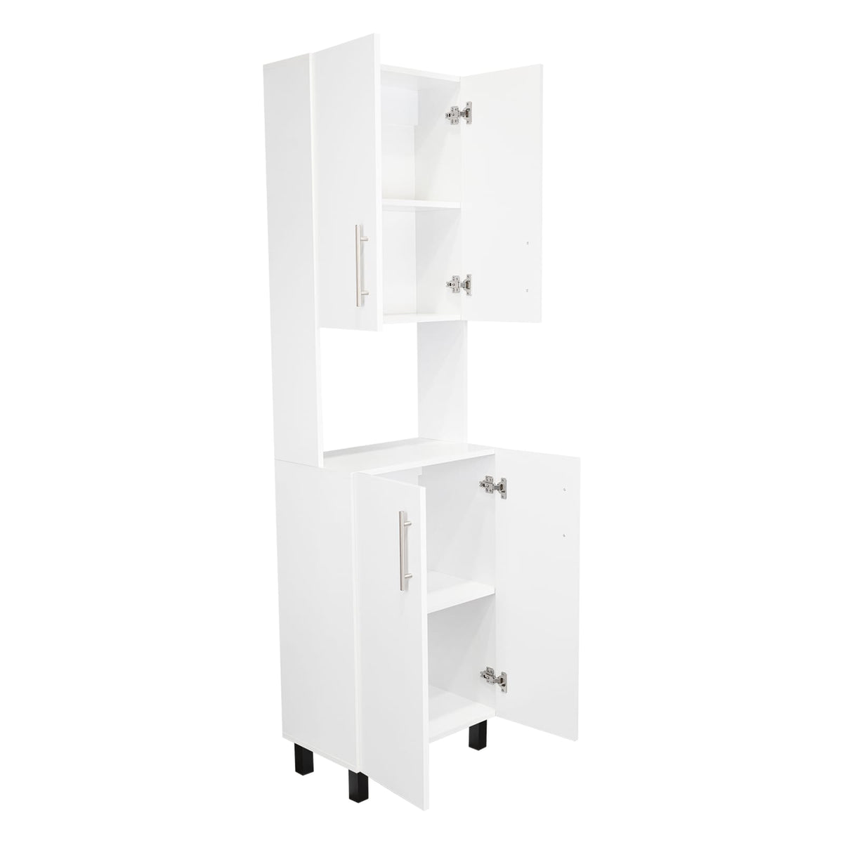 White Engineered Wood Pantry Cabinet with Hutch for Kitchen Storage for Living Room