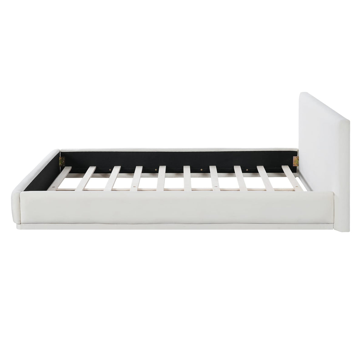 Soft White Velvet Upholstered Bed Queen Size - Wood Frame