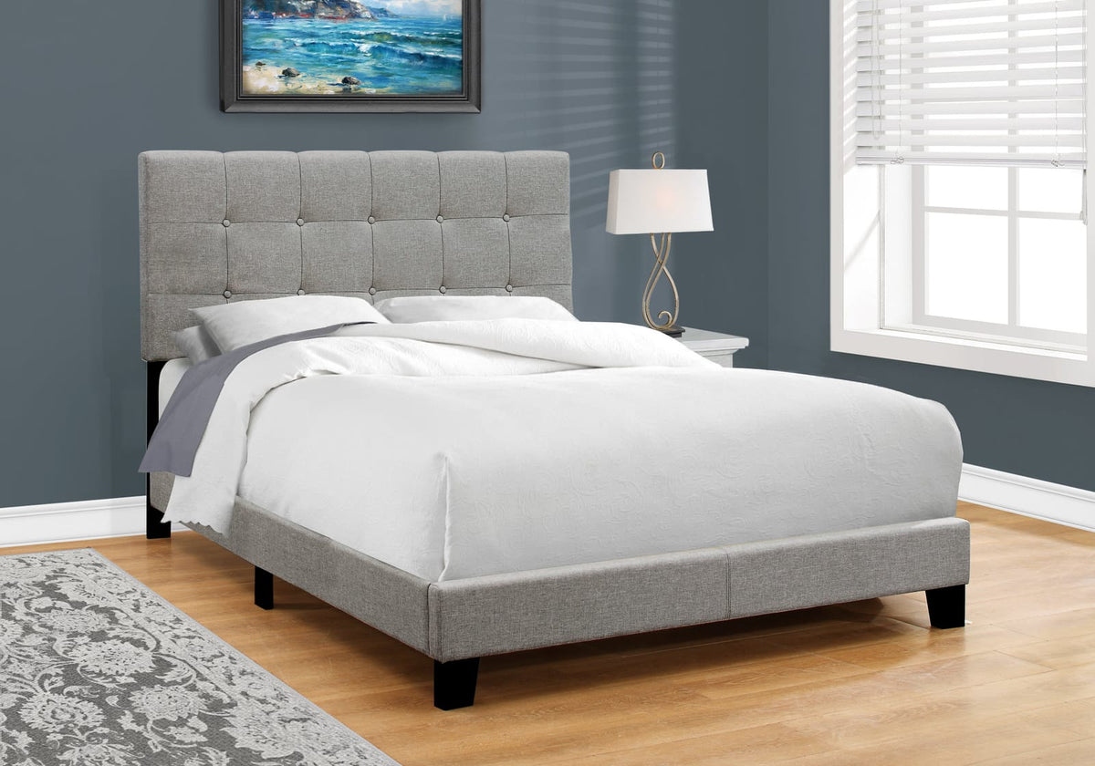 Grey Upholstered Full Size Bed Frame - Linen Look for Bedroom
