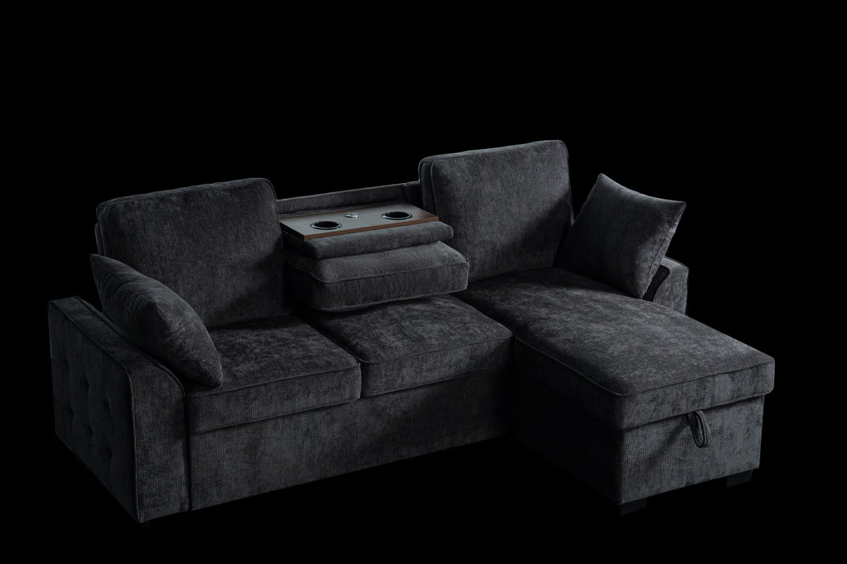 Dark Grey Chenille Sectional Sofa - 3 Seats for Living Room