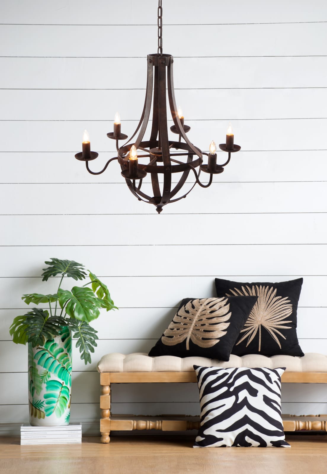 6-Light Metal Chandelier - Black Iron, Adjustable Chain