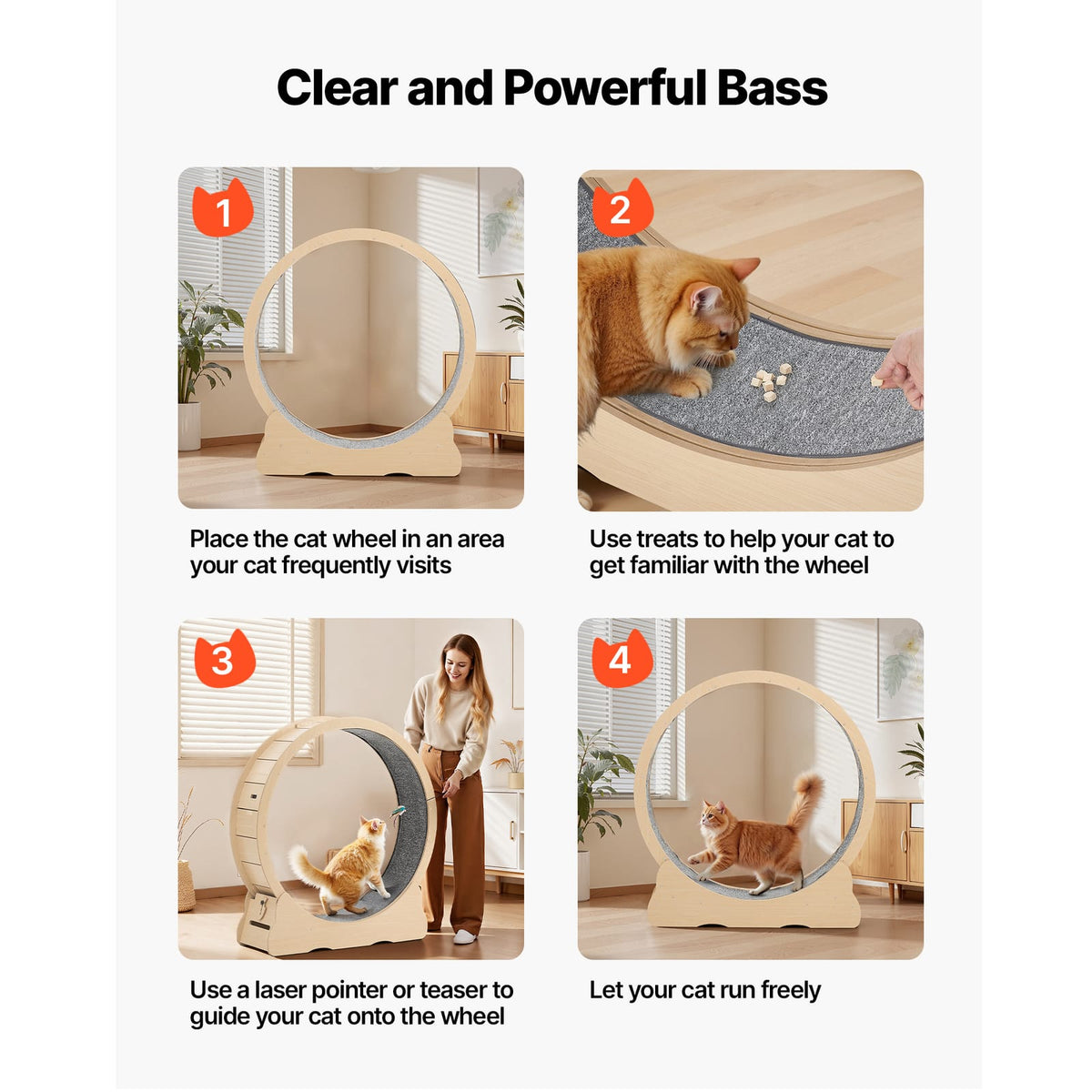 Cat Exercise Wheel - 48 Inch Wooden Running Wheel for Cats, Quiet Treadmill with