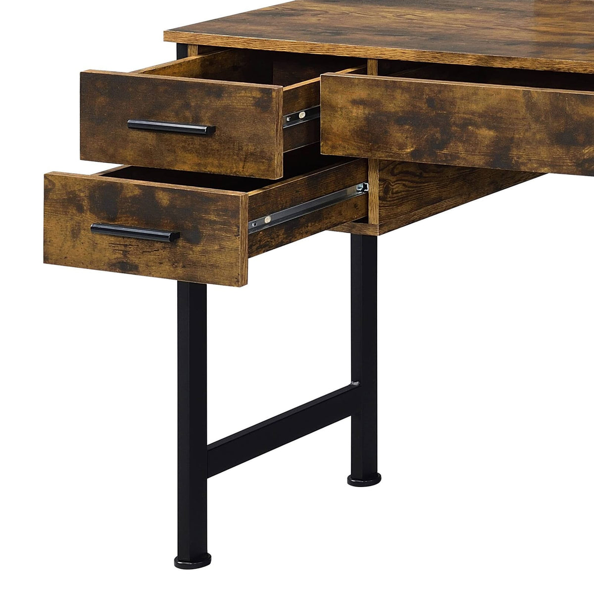 Rustic Oak Vanity Desk & Mirror Set - 4 Drawers