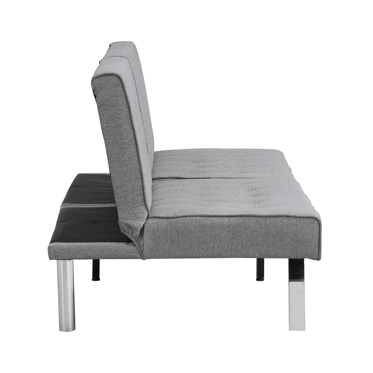 Grey Fabric Sofa Bed - 2 Seat Futon with Wood Frame for Living Room