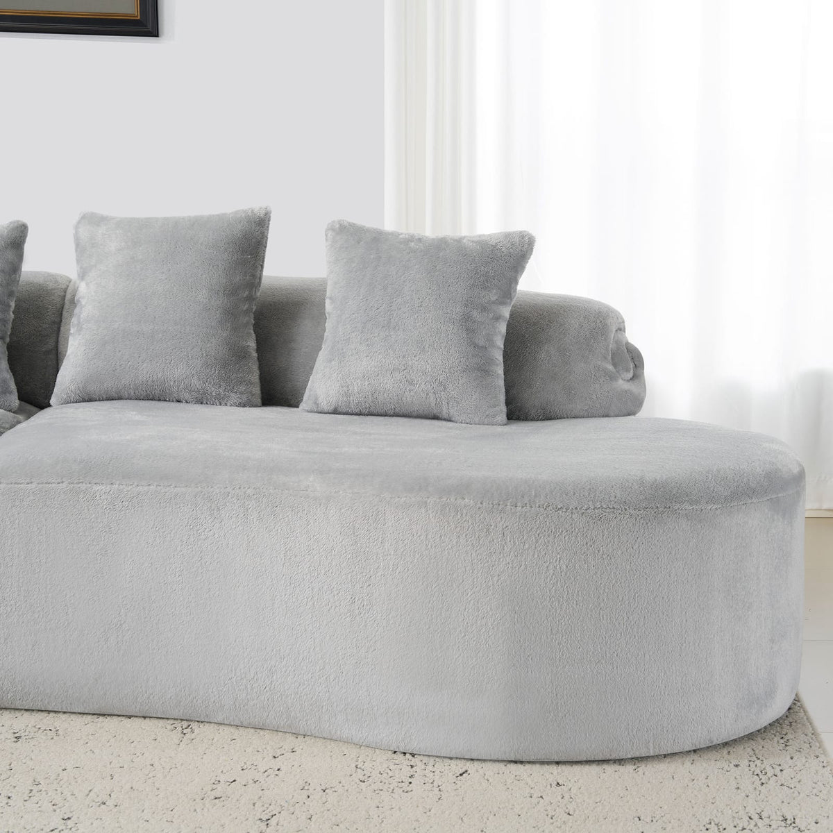 Modern Light Grey Curved Sofa - 4 Seat Foam Spring