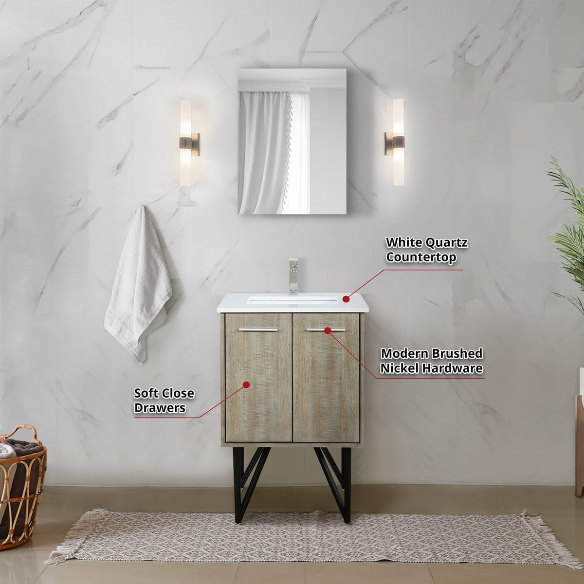 Acacia Wood Bath Vanity with Quartz Top & Mirror