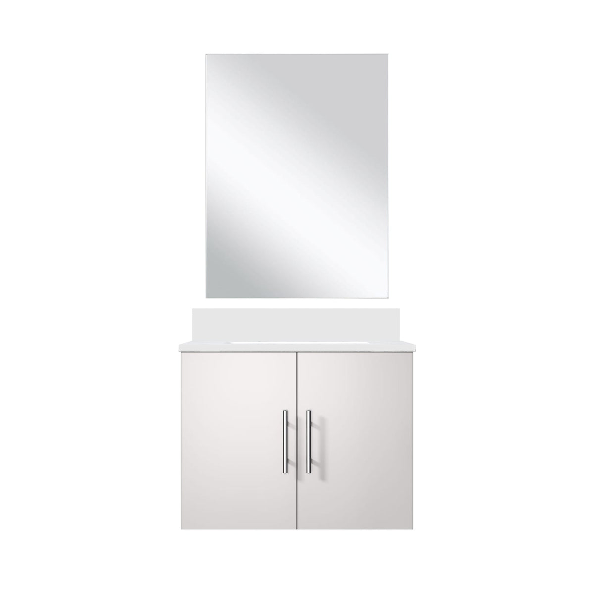 Glossy White Bathroom Vanity with Marble Top & Mirror