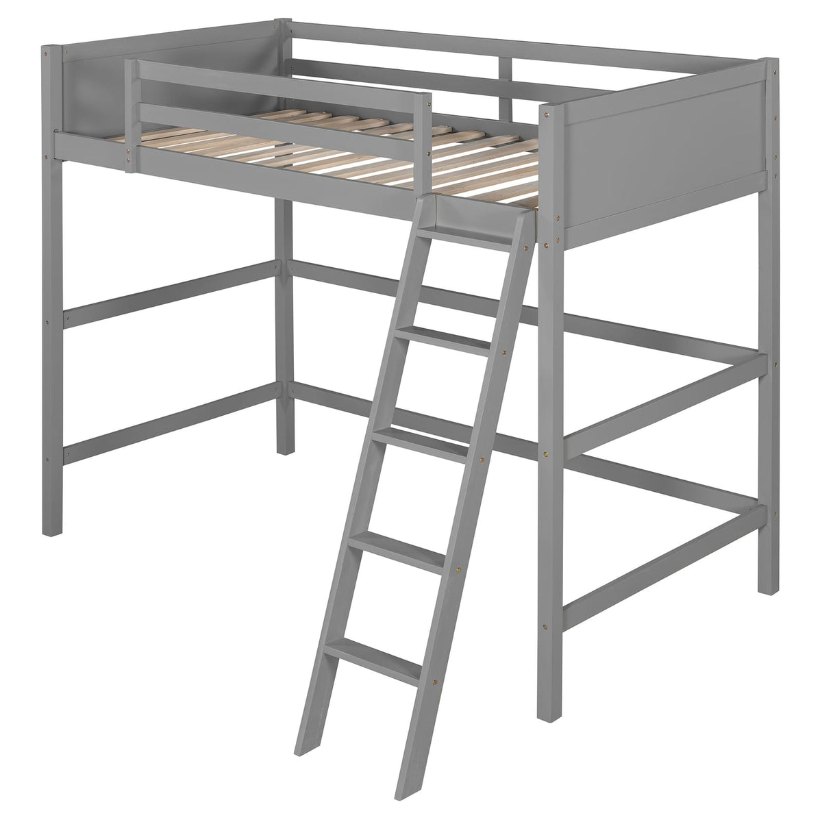 Gray Solid Wood Twin Loft Bed with Ladder for Bedroom
