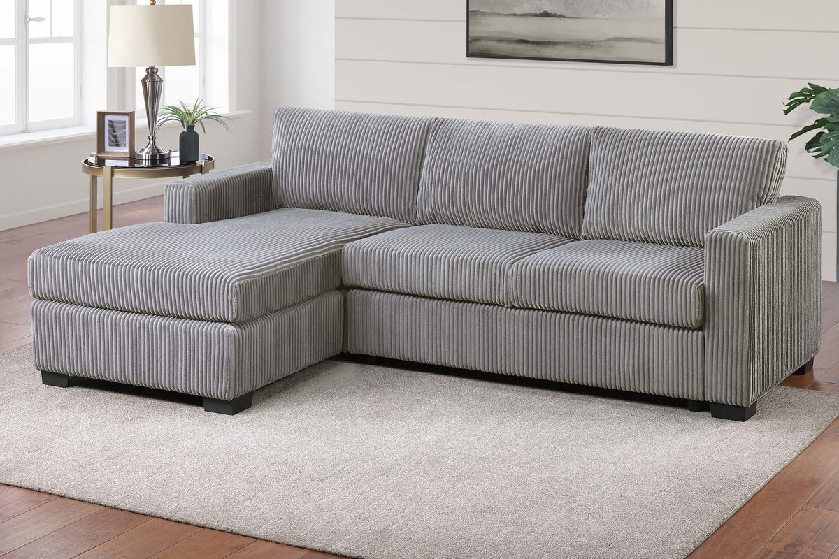 Light Gray 3 Seat Corduroy Sectional Sofa