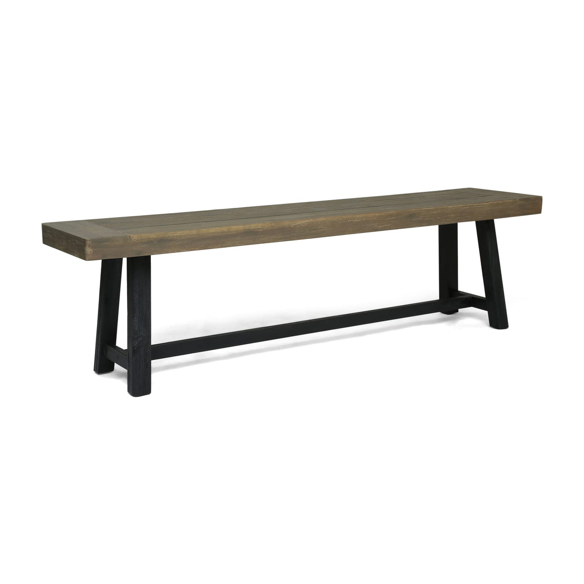 Outdoor Acacia Wood Bench - Sandblast Gray Finish & Black