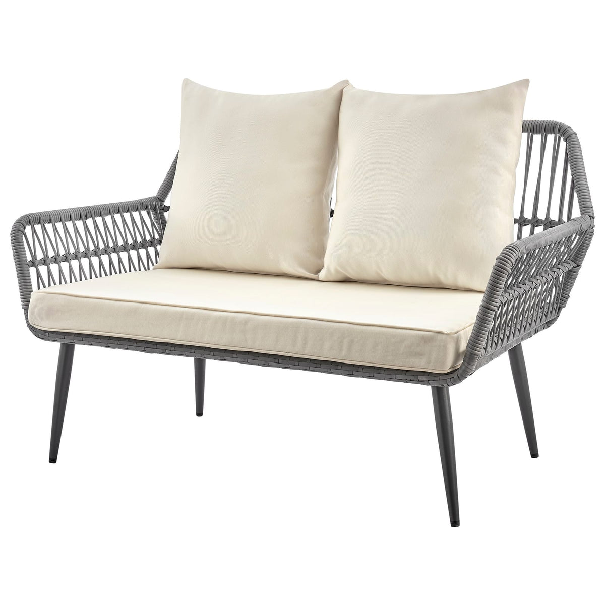 4-Piece Cream & Grey Patio Conversation Set - Metal Frame