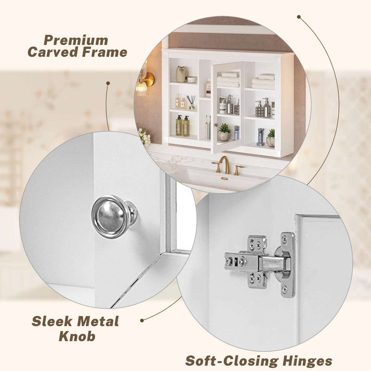 White Bathroom Storage Cabinet - 1 Door Mirror Cabinet