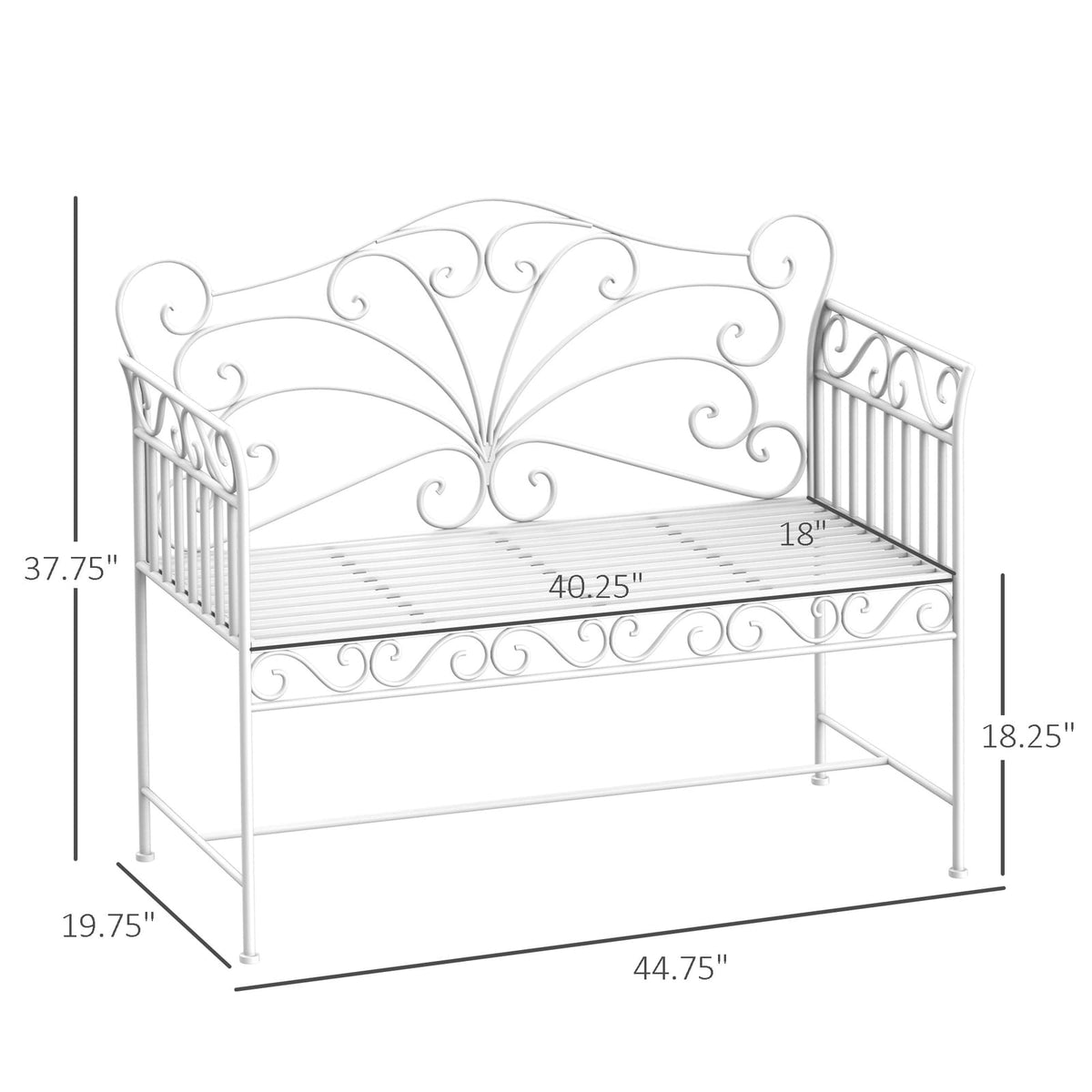 White Iron Patio Bench - Outdoor Garden Bench