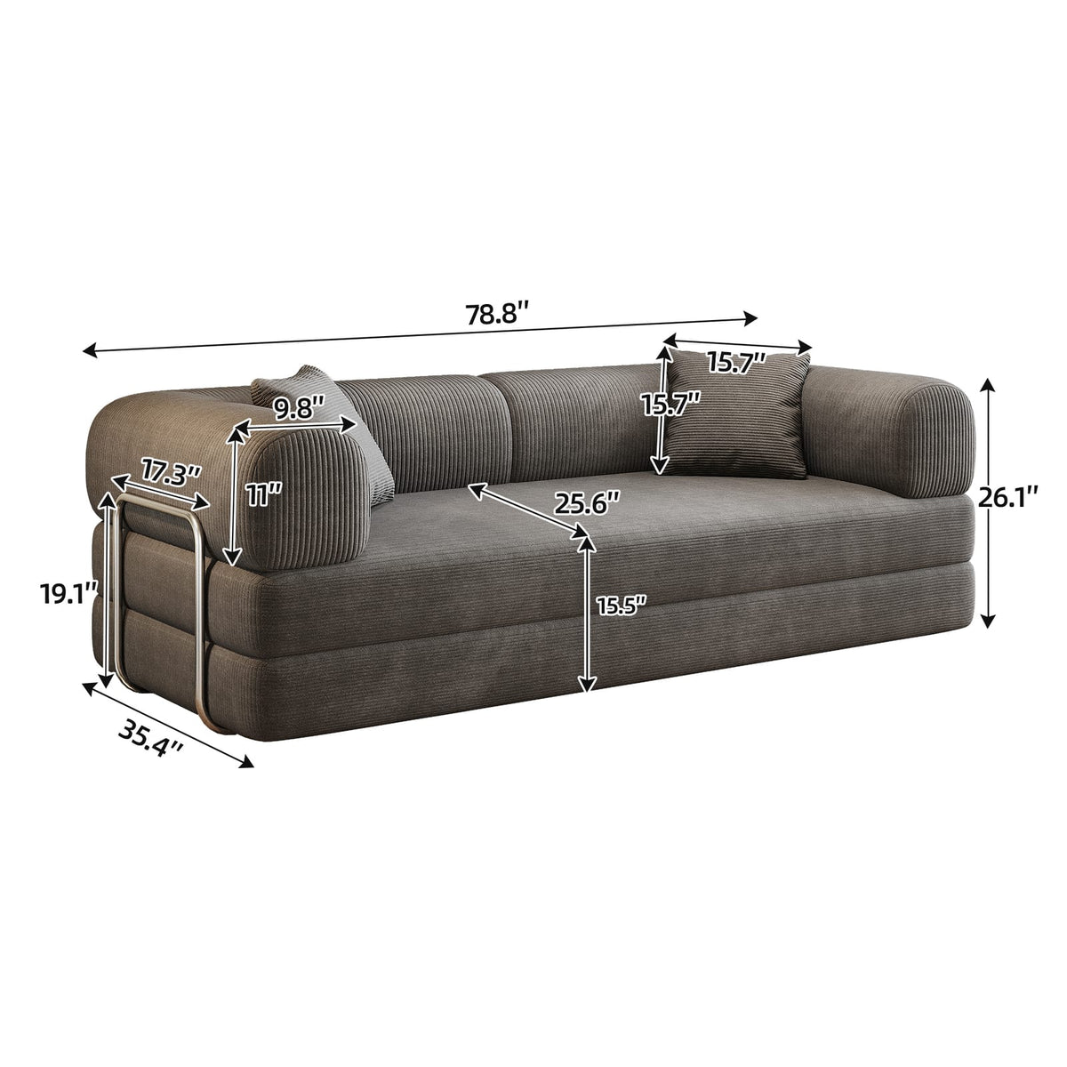 78.8" Grey Corduroy Sofa Bed Convertible Sleeper Futon, No Assembly Needed