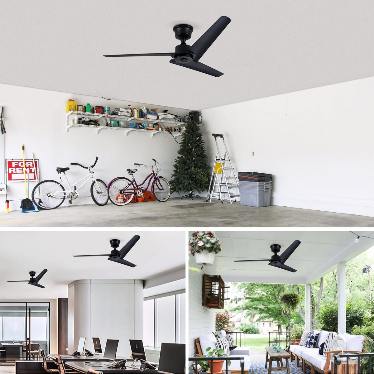 52 inch Black ABS Ceiling Fan with Remote Control for Living Rooms