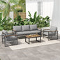 4-Piece Outdoor Metal Patio Sofa Set for 5 with Cushions, Gray and Natural