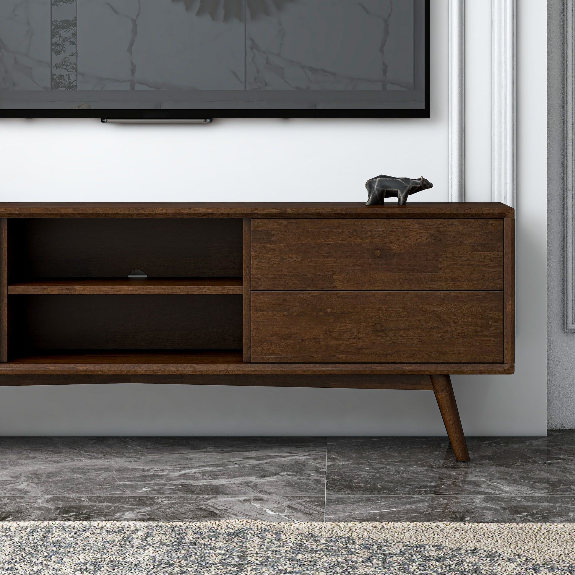 70.9 Inch Walnut Solid Wood TV Stand for 72 Inch TVs - image 7