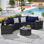 7-Piece Half-Moon Outdoor Sectional Sofa Set with Round Tempered Glass Coffee Table