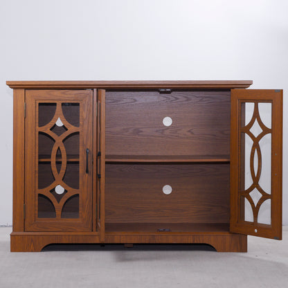 48.66" x 15.55" x 34.06" Spacious size sideboard 3 clear tempered glass doors buffet with adjustable shelf, MDF with dark OAK decorative laminates storage cabinet for dinning room, kitchen,living room