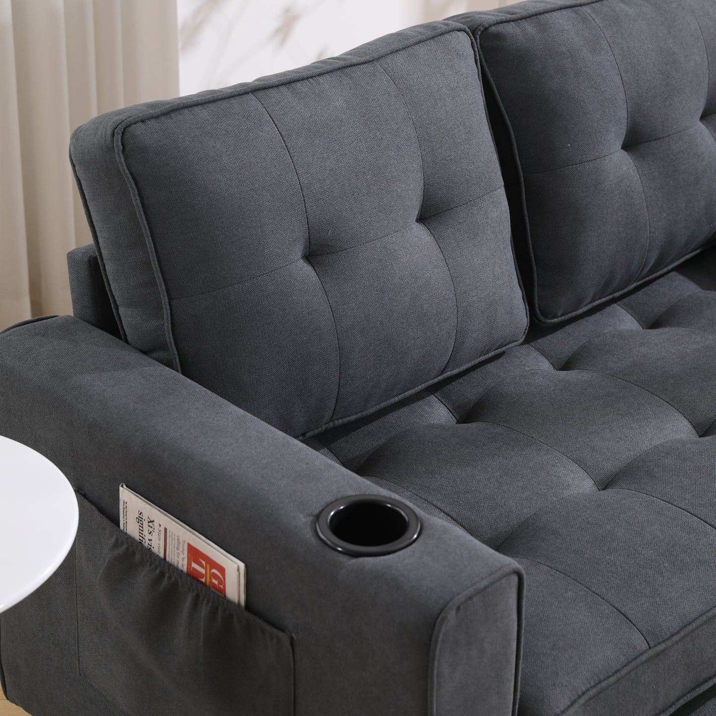 Dark Gray 3-in-1 Futon Sofa Bed with Side Pockets - image 15