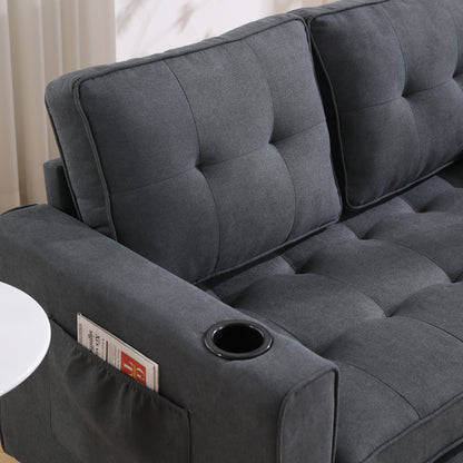 Dark Gray 3-in-1 Futon Sofa Bed with Side Pockets - image 15