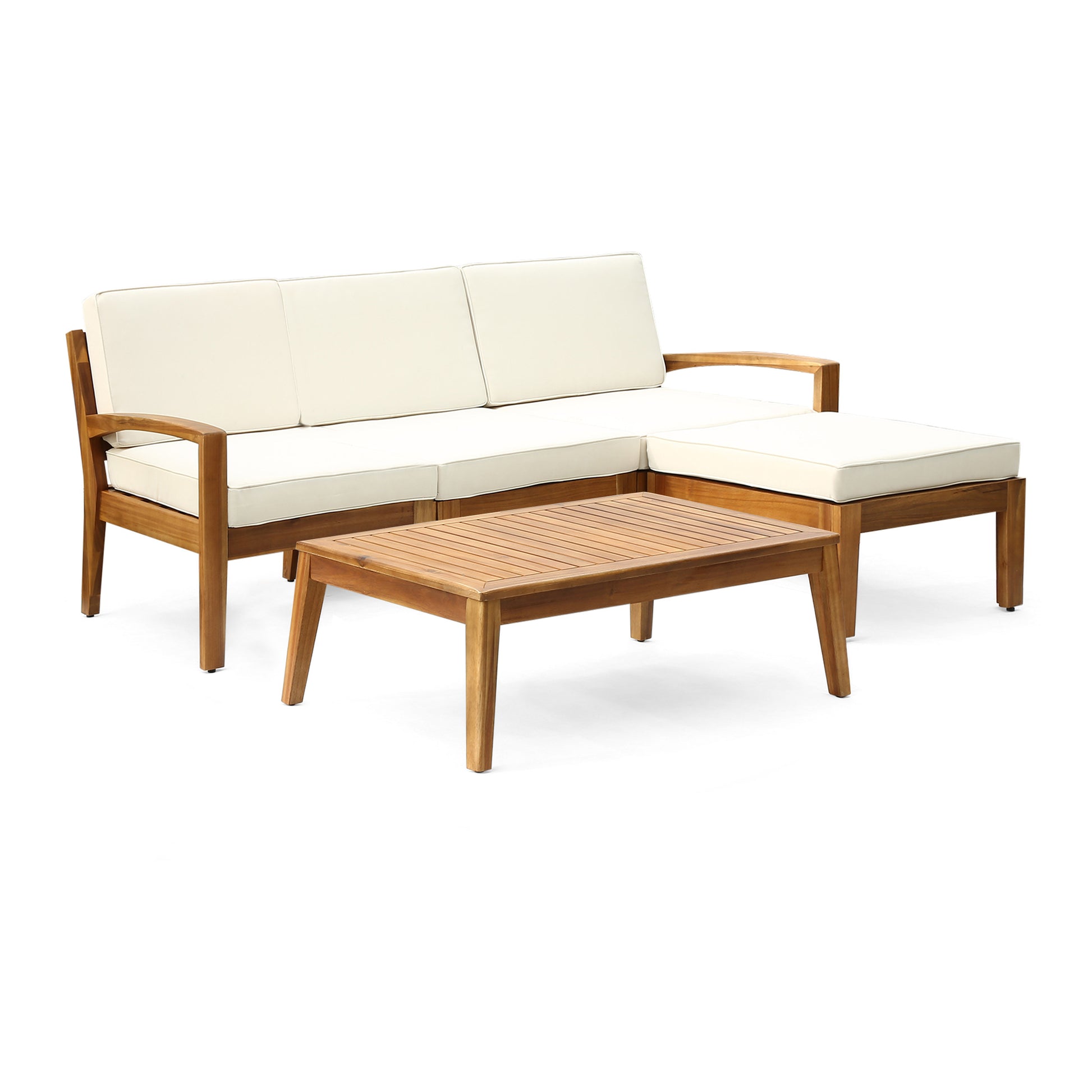 Teak+ Beige Acacia Wood Patio Sectional Sofa Set for Garden Living for Outdoor
