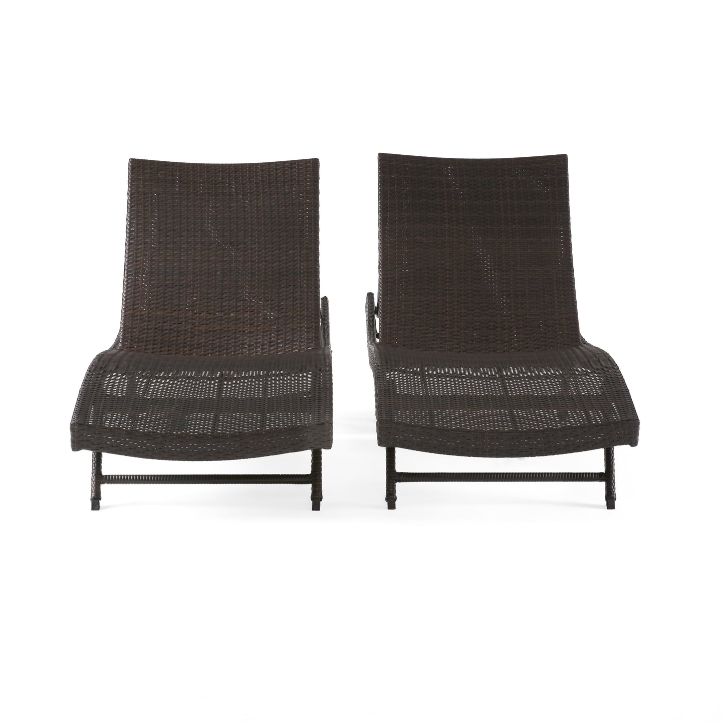 Brown Rattan Patio Chaise Lounge Set - 2 Pieces