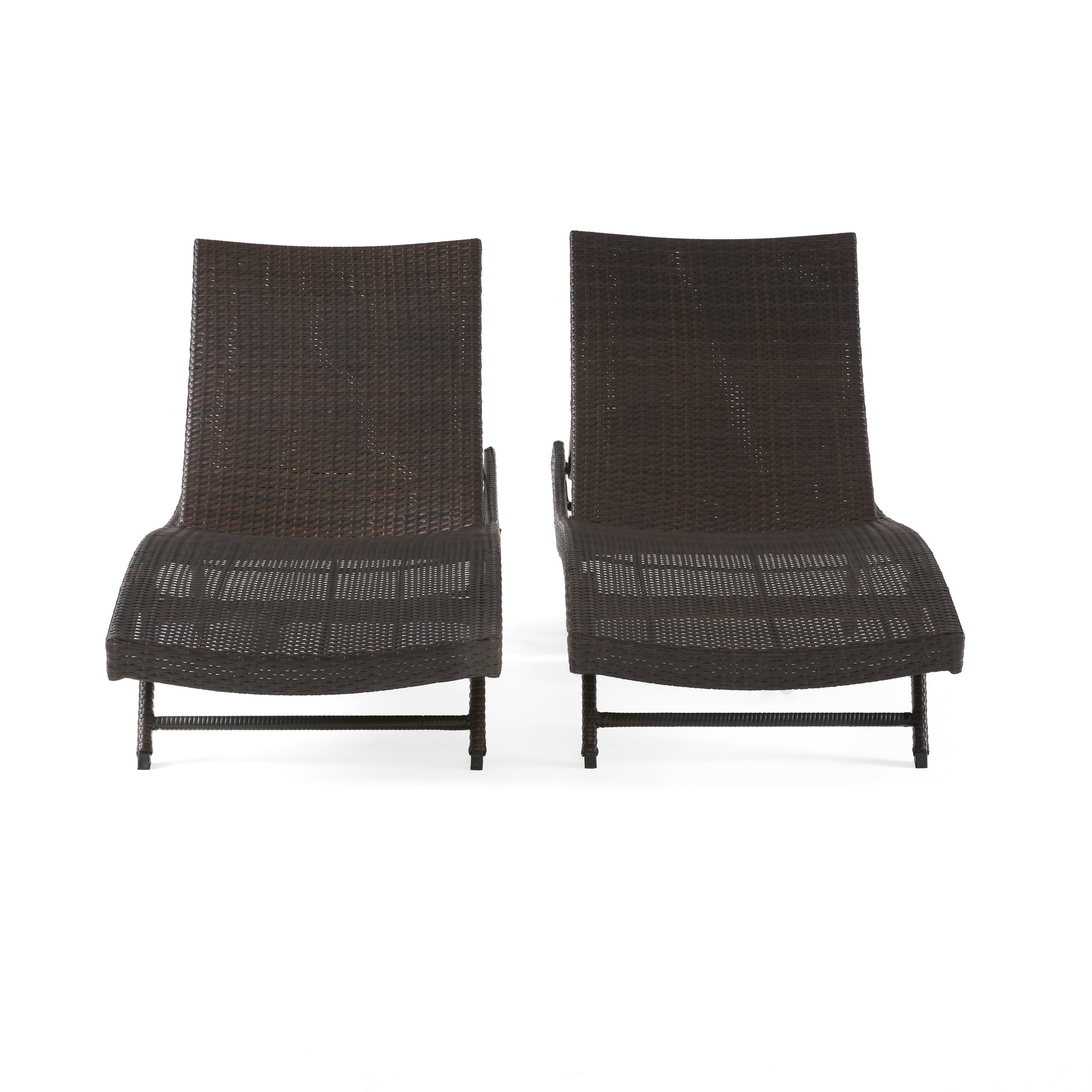 Brown Rattan Patio Chaise Lounge Set - 2 Pieces