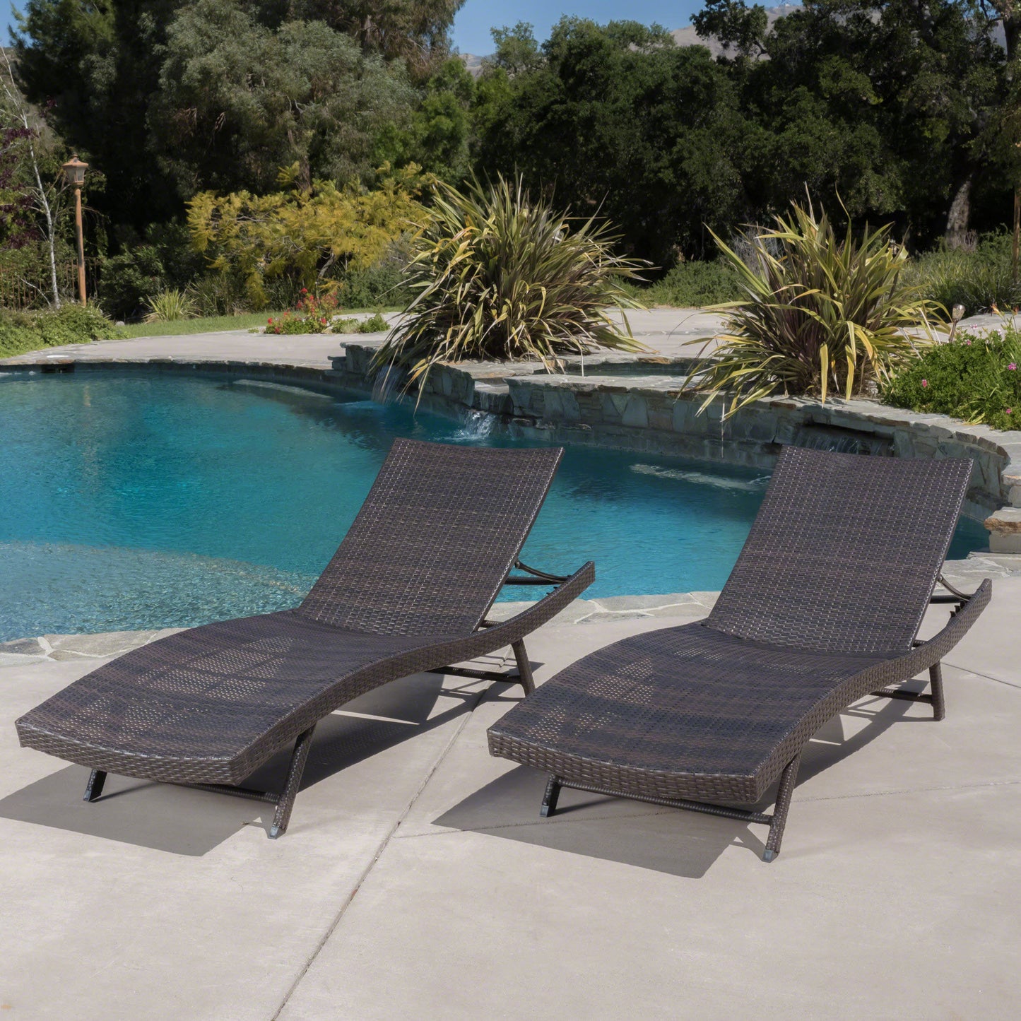Brown Rattan Patio Chaise Lounge Set - 2 Pieces