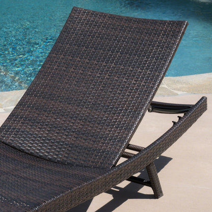 Brown Rattan Patio Chaise Lounge Set - 2 Pieces