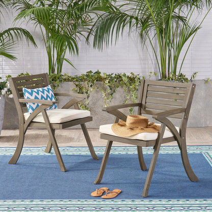 Helen Outdoor Acacia Wood Dining Chair, Gray and Crème(Set of 2)