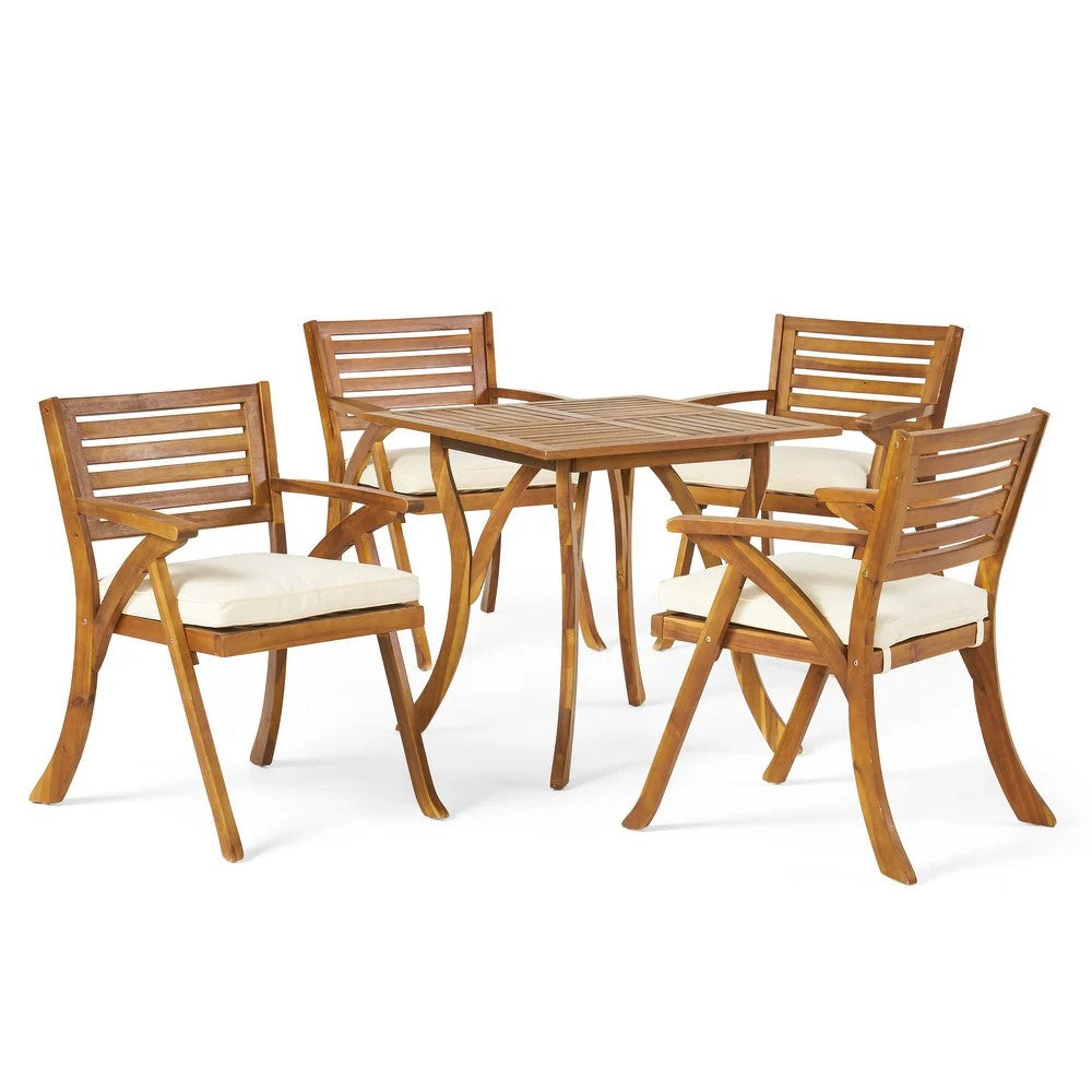 Cream & Teak Outdoor Dining Set - Seats 4 With Cushions