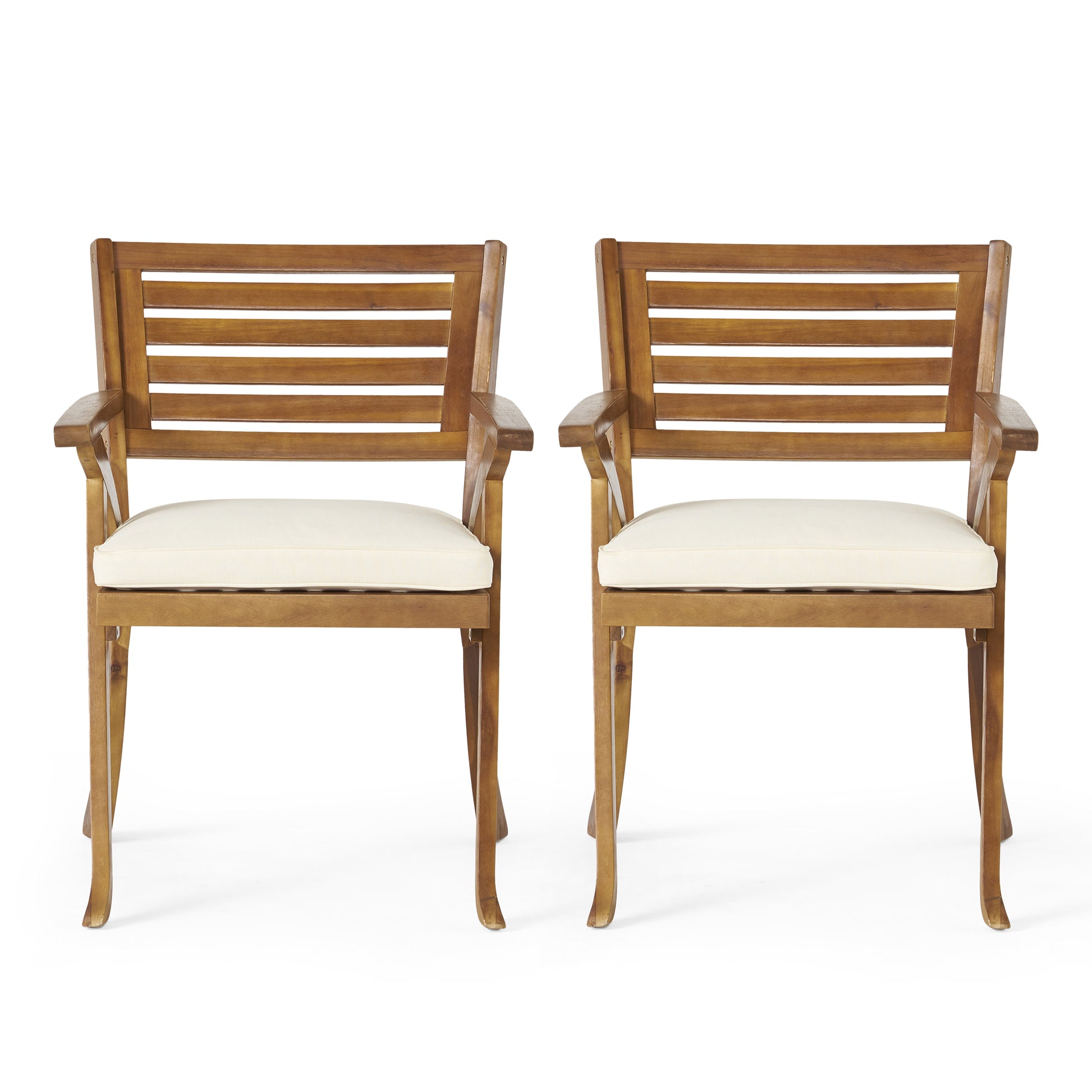 Cream & Teak Outdoor Dining Set - Seats 4 With Cushions