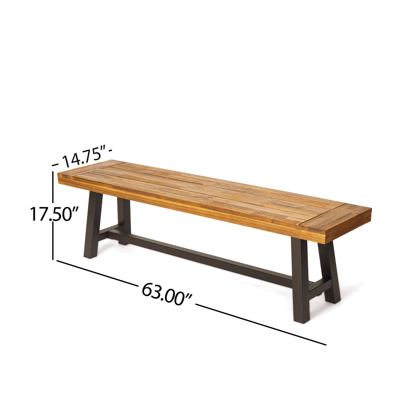 Brown Acacia Wood Outdoor Patio Bench Set of 2 | Modern Industrial