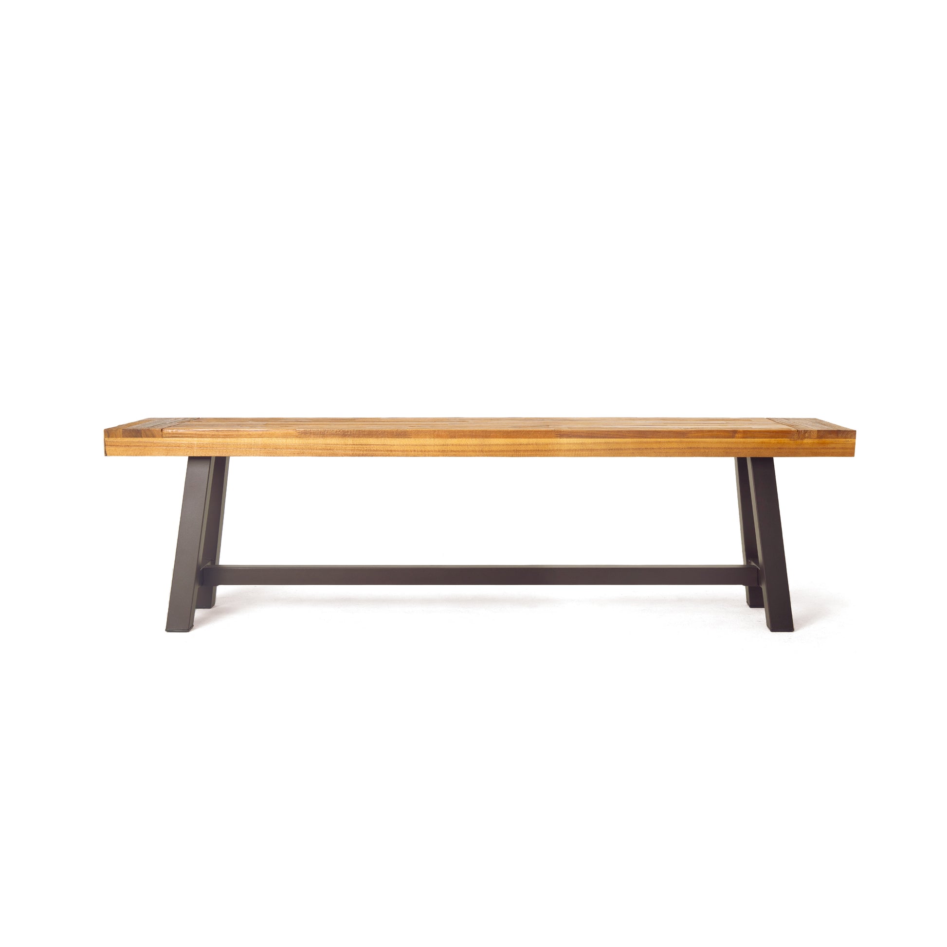 Brown Acacia Wood Outdoor Patio Bench Set of 2 | Modern Industrial