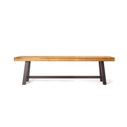 Brown Acacia Wood Outdoor Patio Bench Set of 2 | Modern Industrial