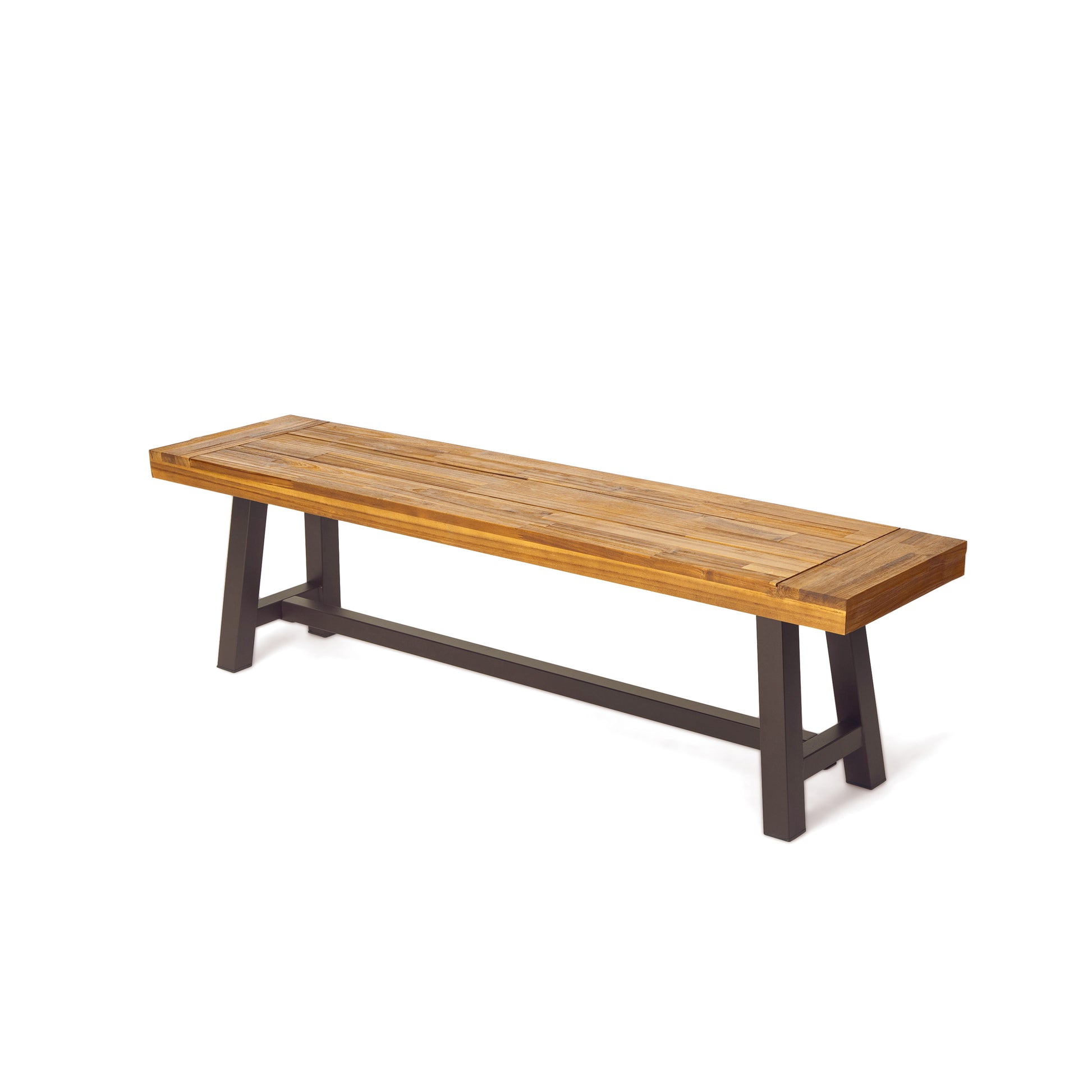 Brown Acacia Wood Outdoor Patio Bench Set of 2 | Modern Industrial
