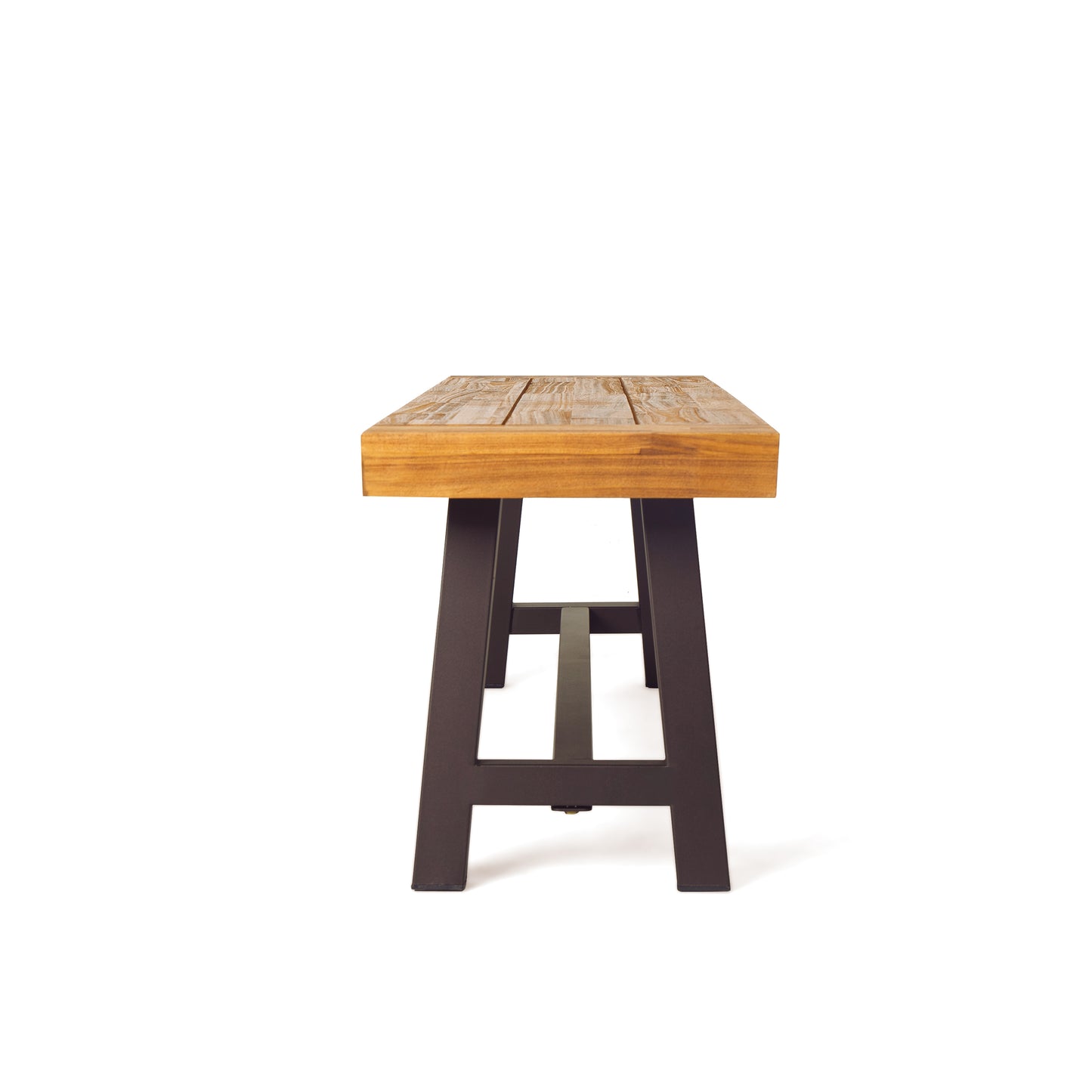 Brown Acacia Wood Outdoor Patio Bench Set of 2 | Modern Industrial