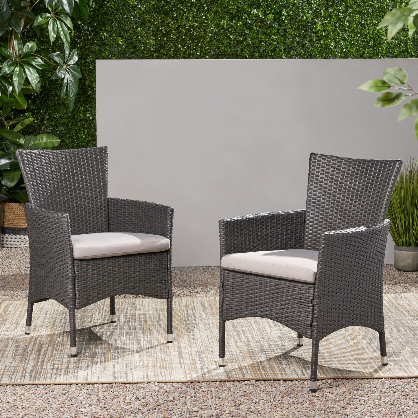 Malta Dining Chair Set of 2 - Grey Wicker Patio Furniture