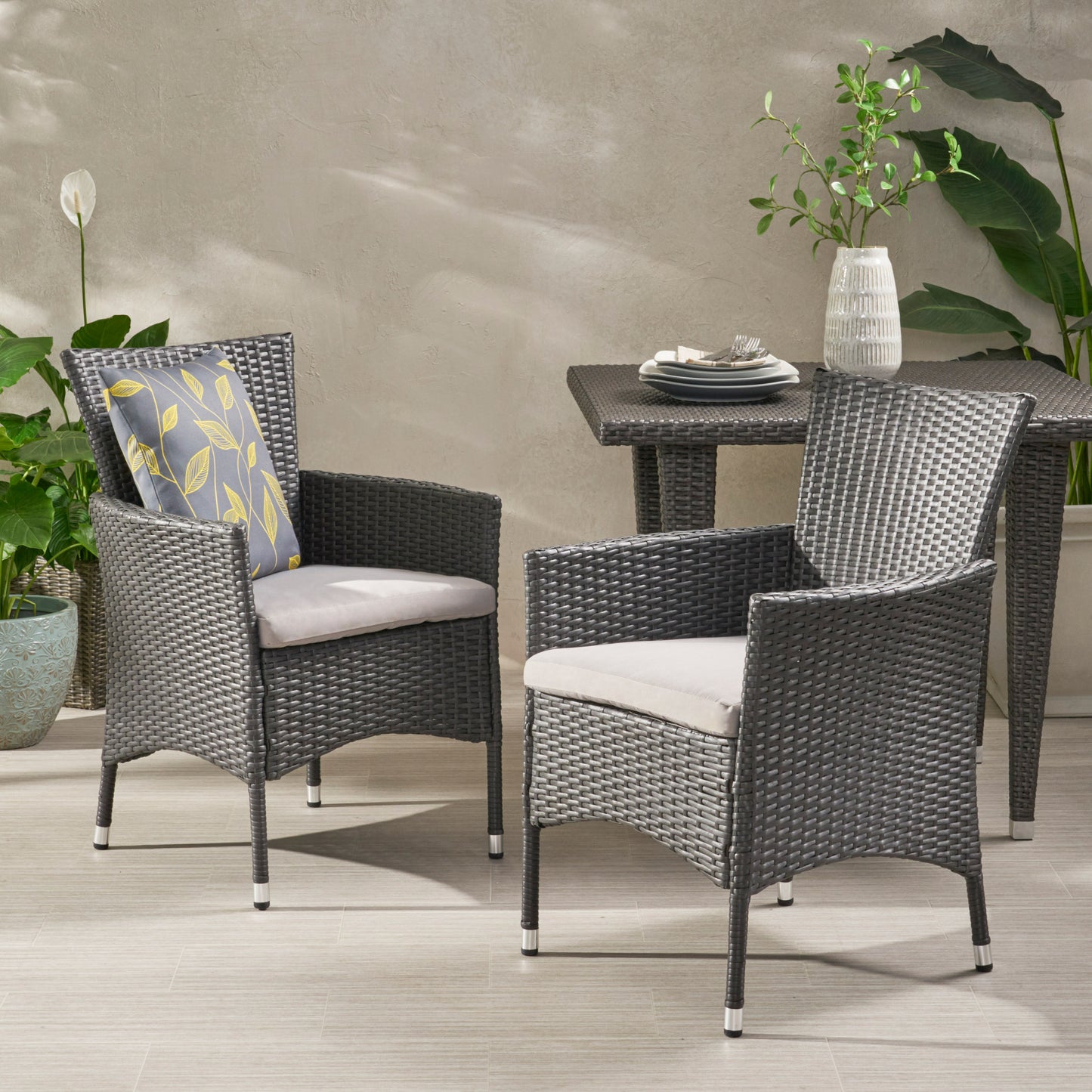 Malta Dining Chair Set of 2 - Grey Wicker Patio Furniture