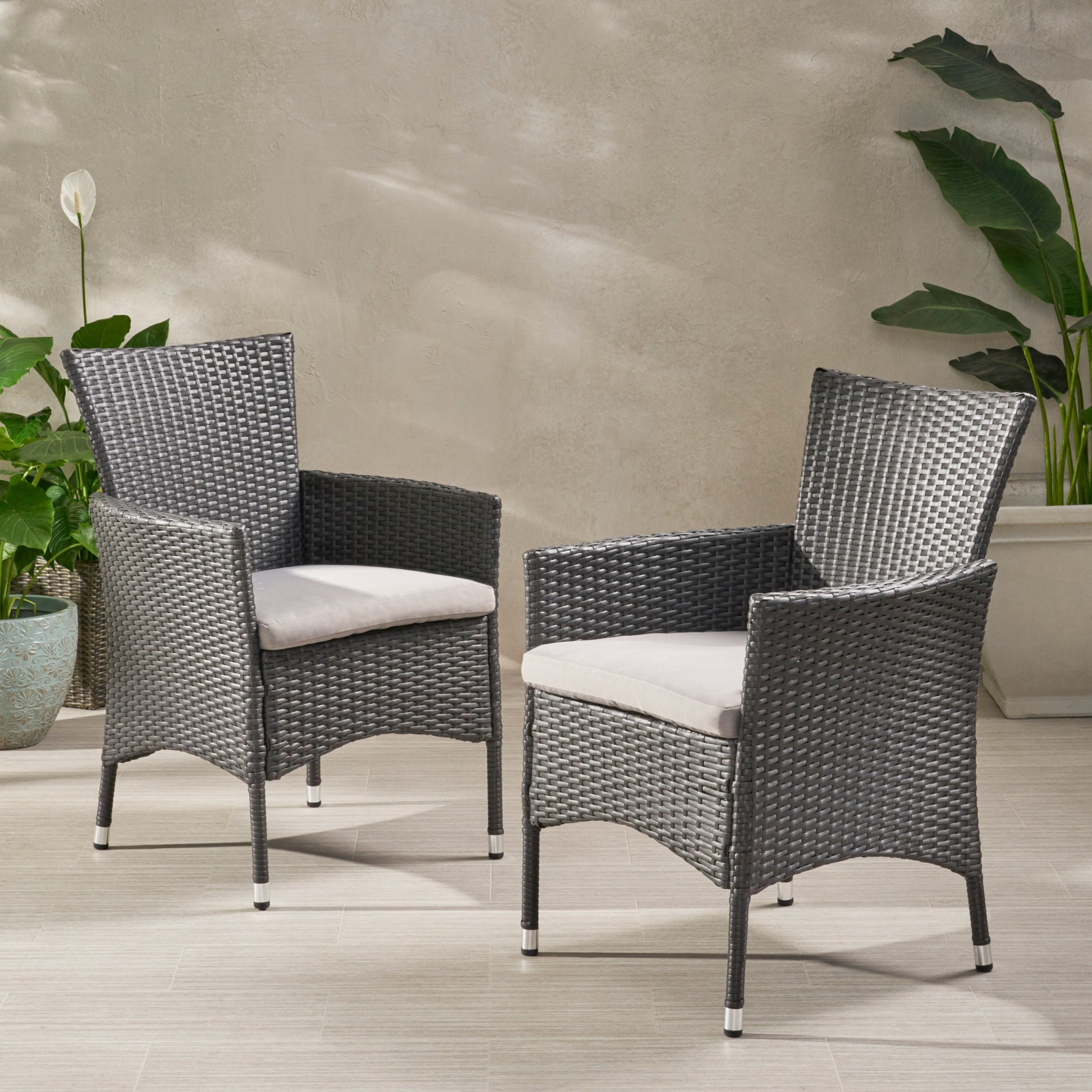 Malta Dining Chair Set of 2 - Grey Wicker Patio Furniture
