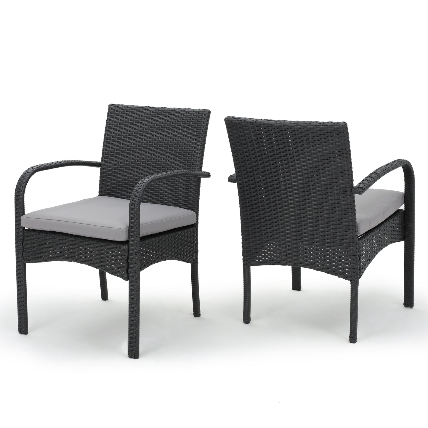 Grey PE Rattan Patio Dining Chairs Set of 2