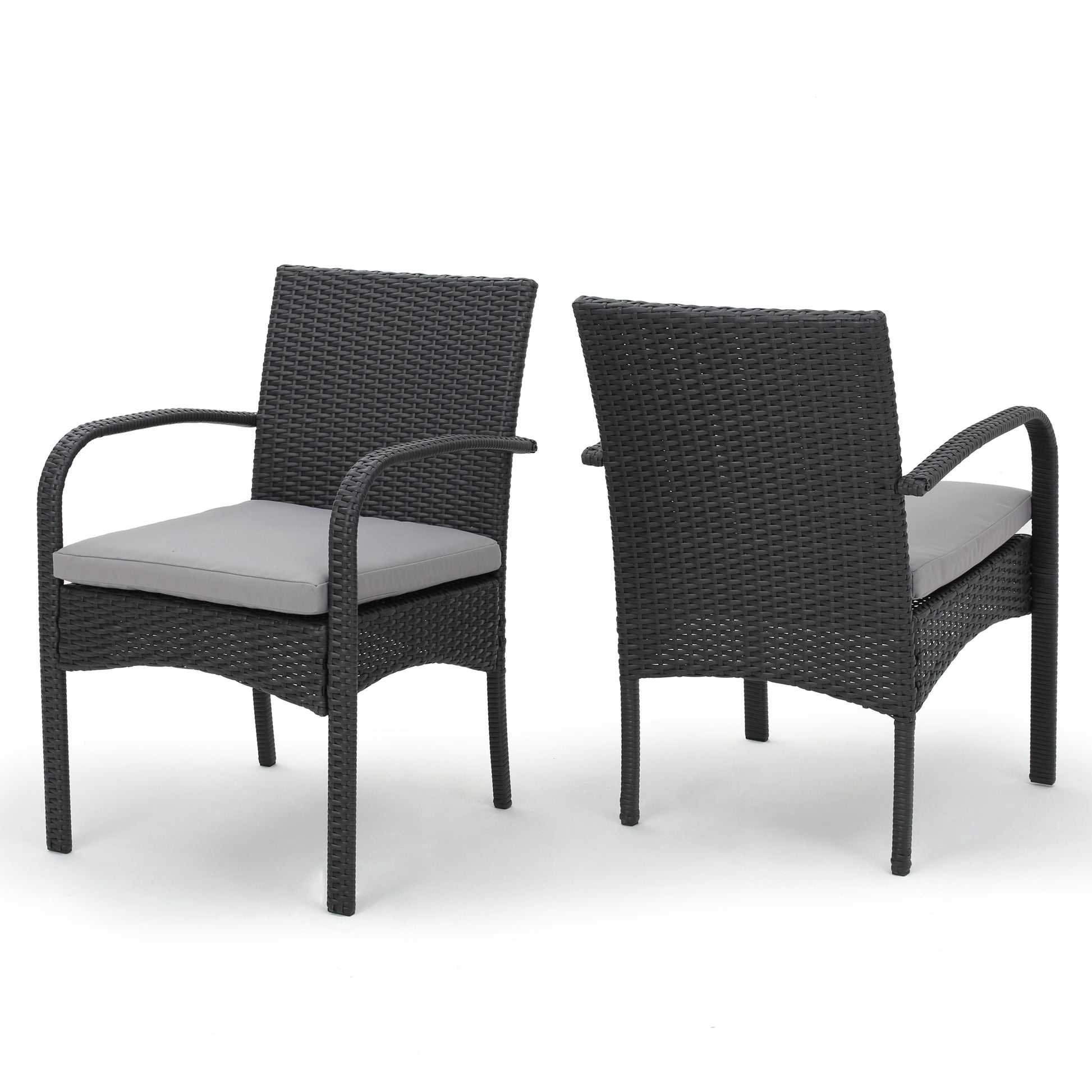 Grey PE Rattan Patio Dining Chairs Set of 2