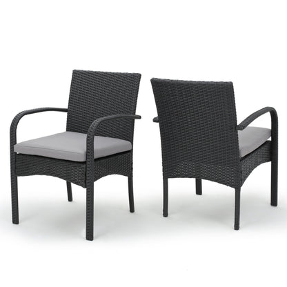 Grey PE Rattan Patio Dining Chairs Set of 2