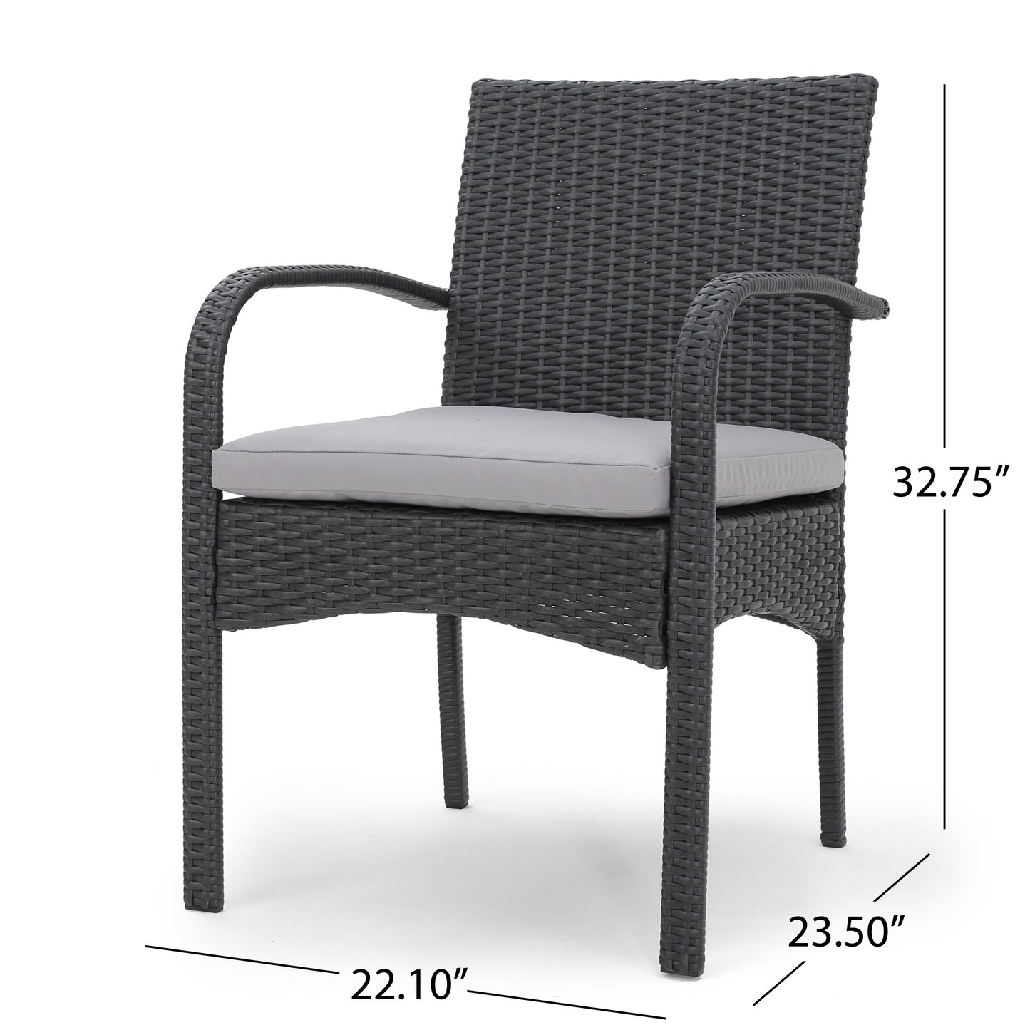 Grey PE Rattan Patio Dining Chairs Set of 2