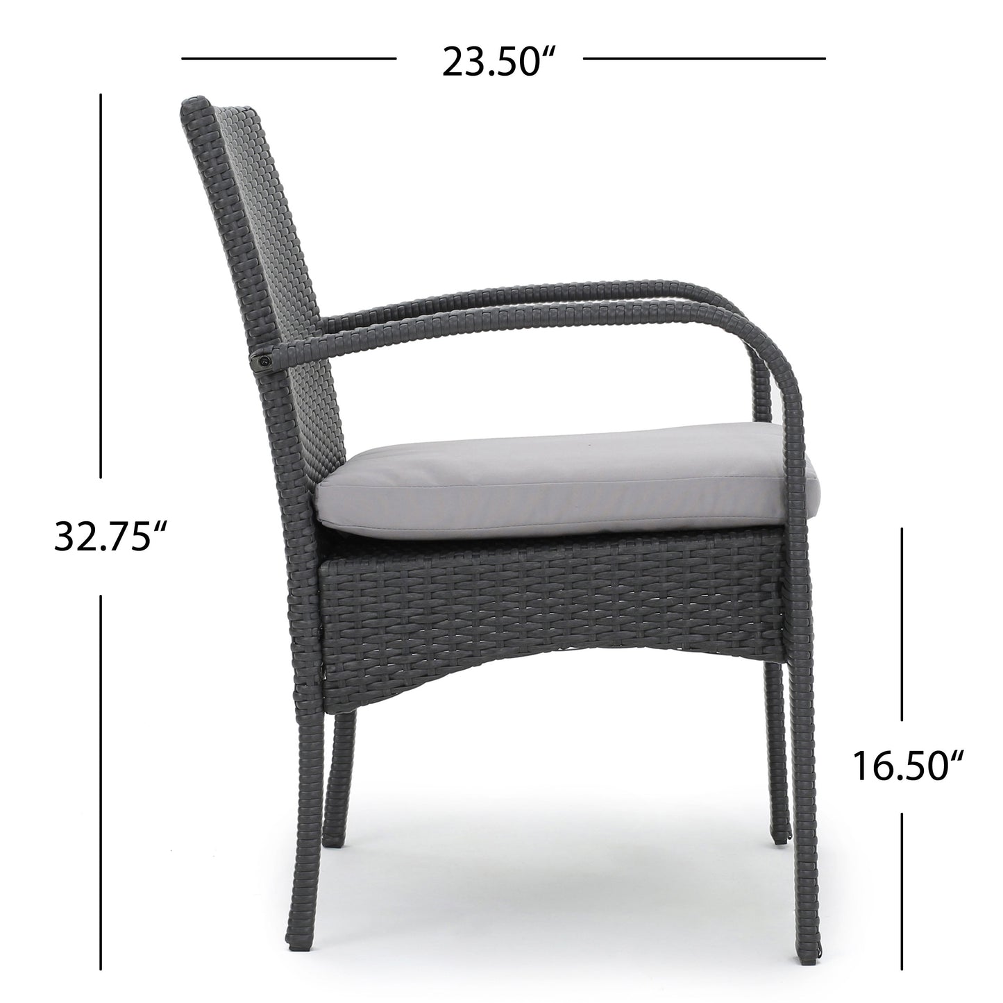 Grey PE Rattan Patio Dining Chairs Set of 2