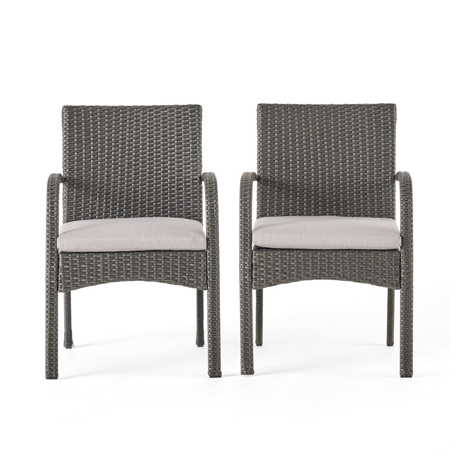 Grey PE Rattan Patio Dining Chairs Set of 2