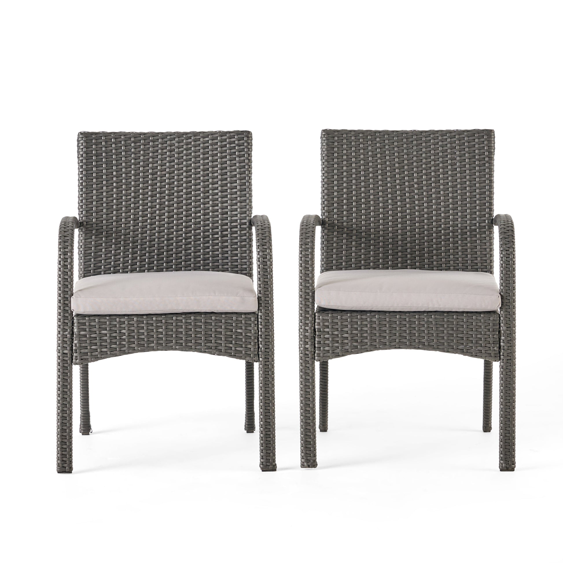 Grey PE Rattan Patio Dining Chairs Set of 2