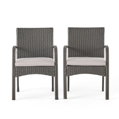 Grey PE Rattan Patio Dining Chairs Set of 2