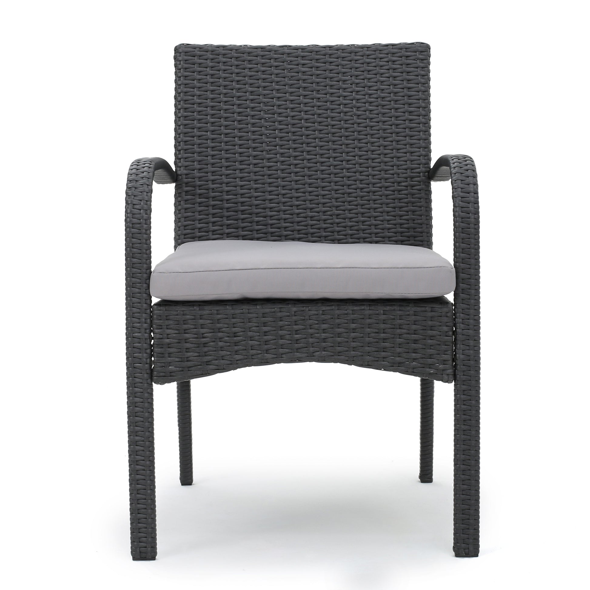Grey PE Rattan Patio Dining Chairs Set of 2